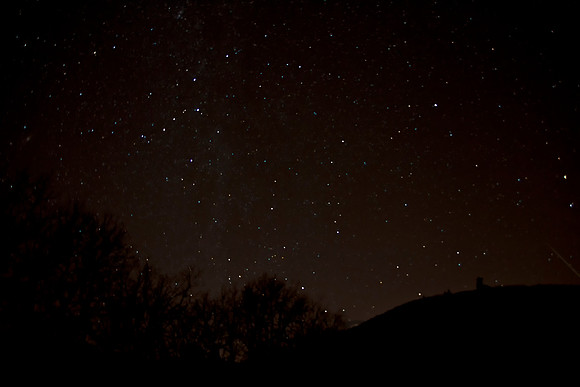 Milky Way and Geminid meteor seen from Brasstown Bald, Georgia