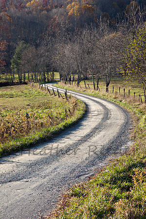 Curved gravel road in countryside